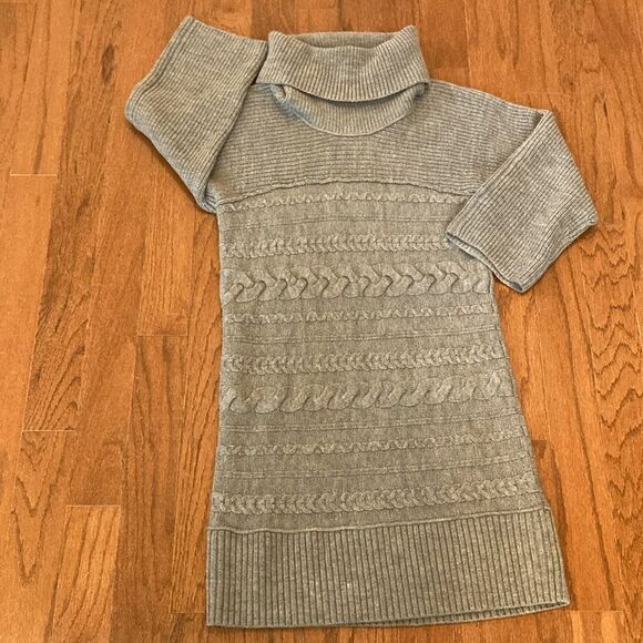 BANANA REPUBLIC L 100% Merino Wool Cable ribbed sweater midi dress roll neck - Picture 1 of 9
